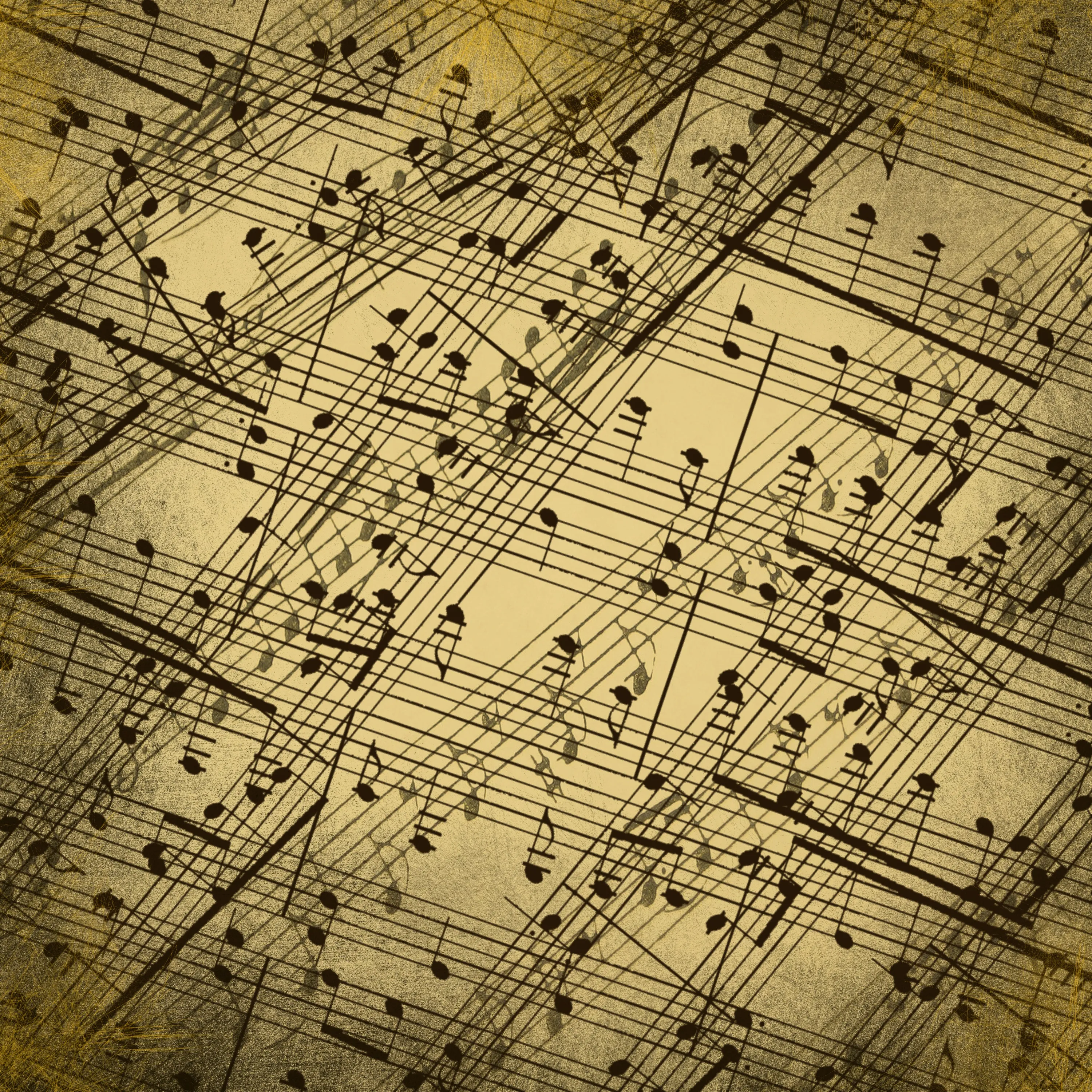 Chaotic image of music notes all around